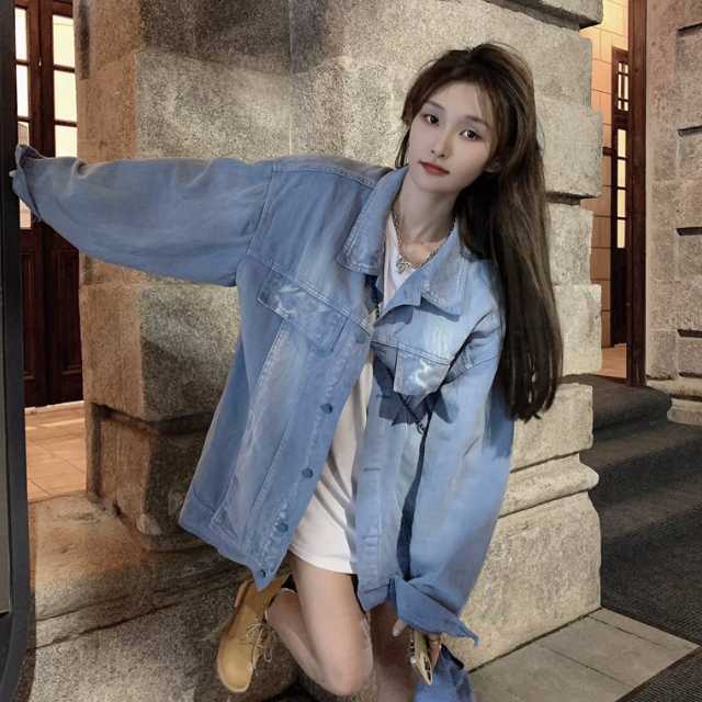 アウター デニム ジャケット デニムジャケット レディース ライトアウター 襟付き 長袖 オーバーサイズ キレセク ミディアムジャケット 羽織 