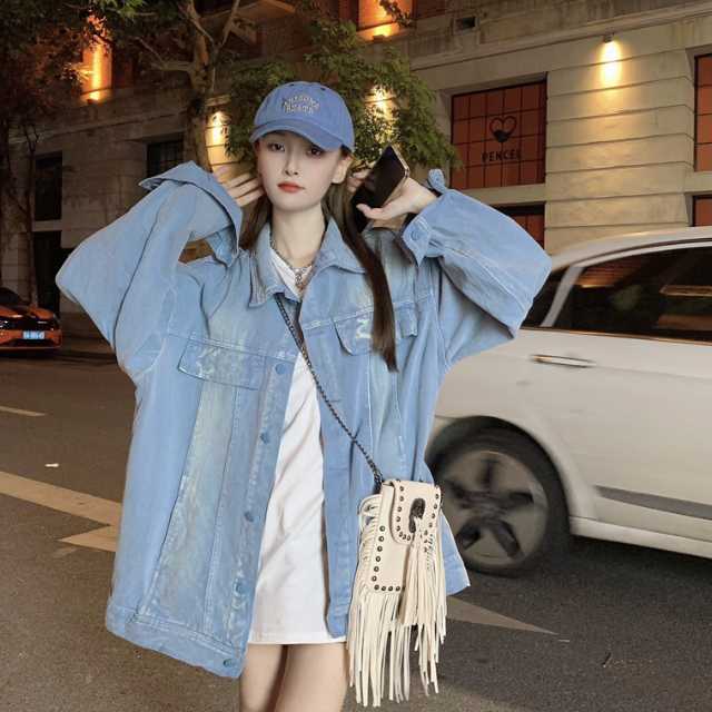 アウター デニム ジャケット デニムジャケット レディース ライトアウター 襟付き 長袖 オーバーサイズ キレセク ミディアムジャケット 羽織 