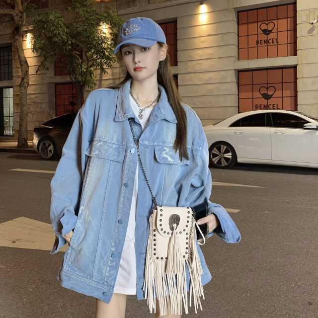 アウター デニム ジャケット デニムジャケット レディース ライトアウター 襟付き 長袖 オーバーサイズ キレセク ミディアムジャケット 羽織 