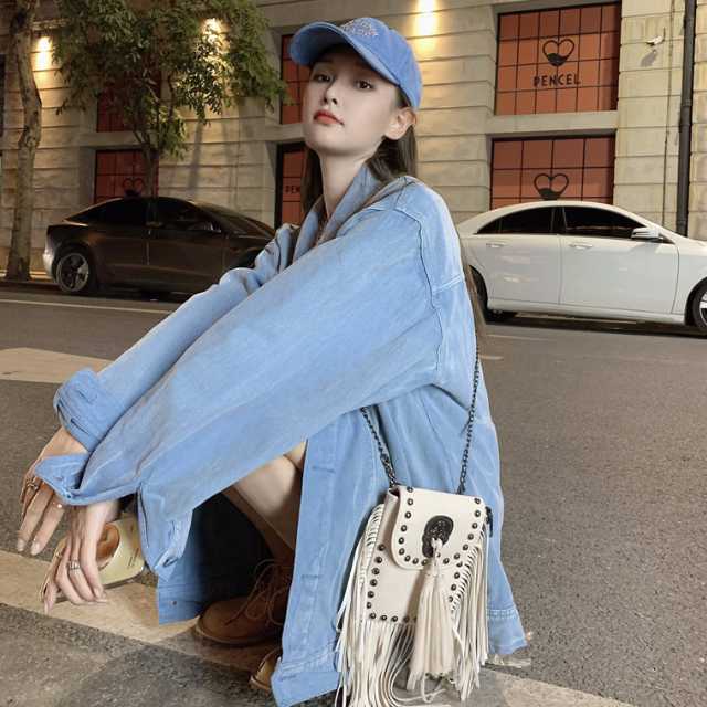 アウター デニム ジャケット デニムジャケット レディース ライトアウター 襟付き 長袖 オーバーサイズ キレセク ミディアムジャケット 羽織 