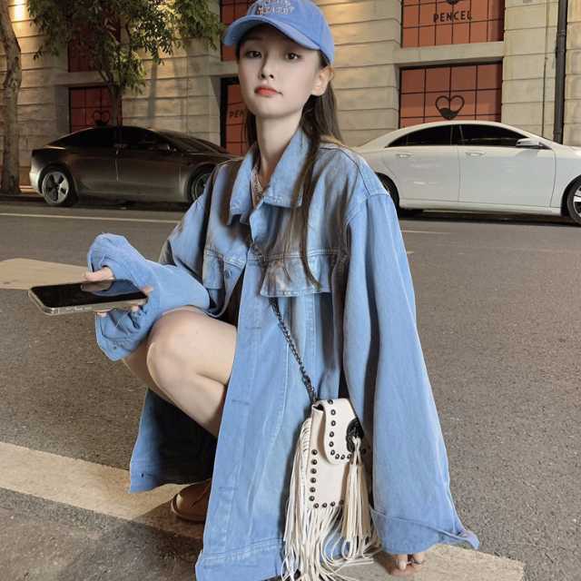 アウター デニム ジャケット デニムジャケット レディース ライトアウター 襟付き 長袖 オーバーサイズ キレセク ミディアムジャケット 羽織 