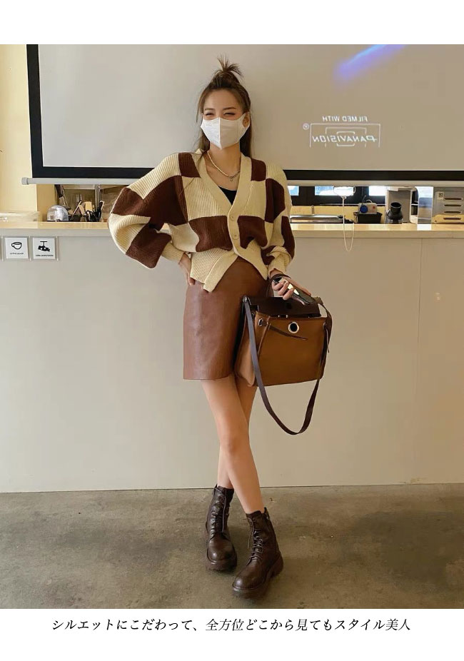 送料無料 ショートカーディガン ニット カーディガン 厚手 レディース 秋 ニットカーディガン ス Vネック カーデ チェック柄 ボタンカーディガン 