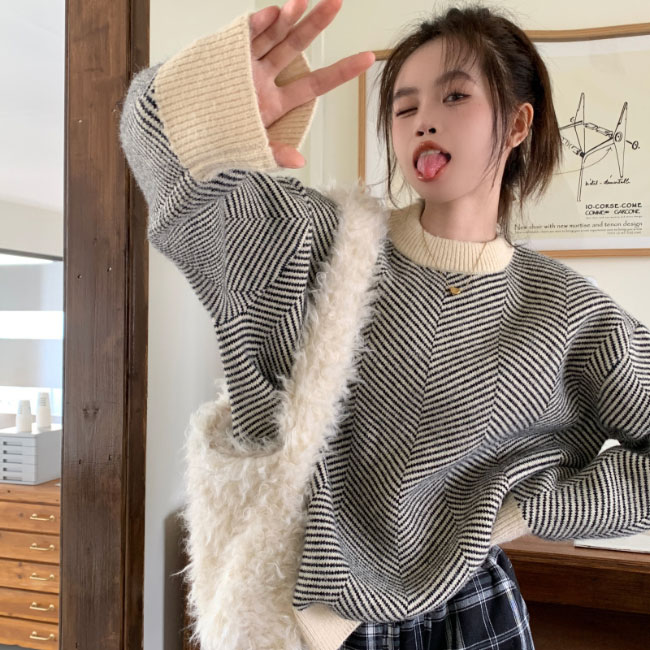 送料無料 ニット セーター 厚手 レディース オーバーサイズ 冬 レディースニット ニットセーター クルーネック 春秋 柄ニット ゆったり 厚手ニット お洒落 