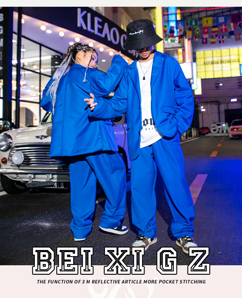 ダンス衣装 セットアップ スーツ ジャケット パンツ スーツ ヒップホップファッション K-POP 派手 韓国 青 