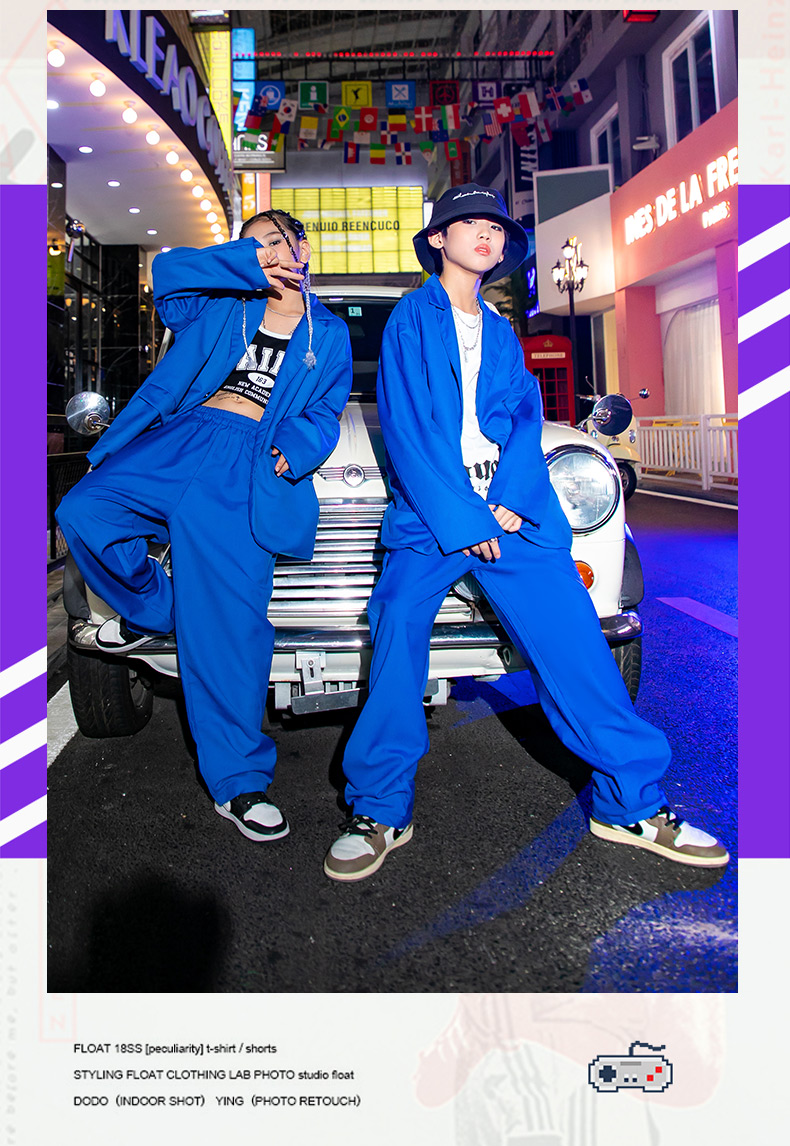 ダンス衣装 セットアップ スーツ ジャケット パンツ スーツ ヒップホップファッション K-POP 派手 韓国 青 