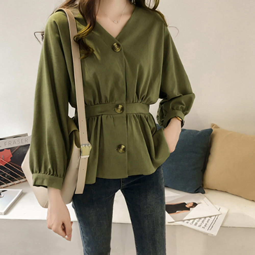 シャツブラウス Vネック レディース 。可  