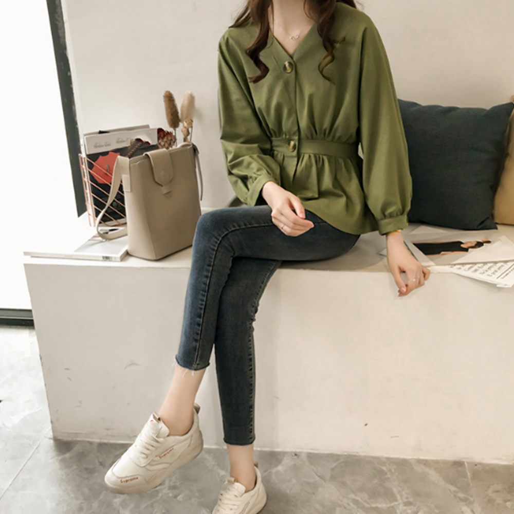 シャツブラウス Vネック レディース 。可  