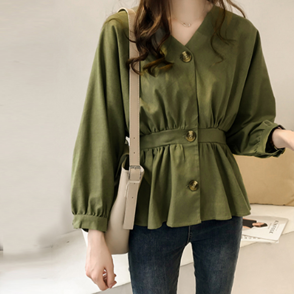 シャツブラウス Vネック レディース 。可  