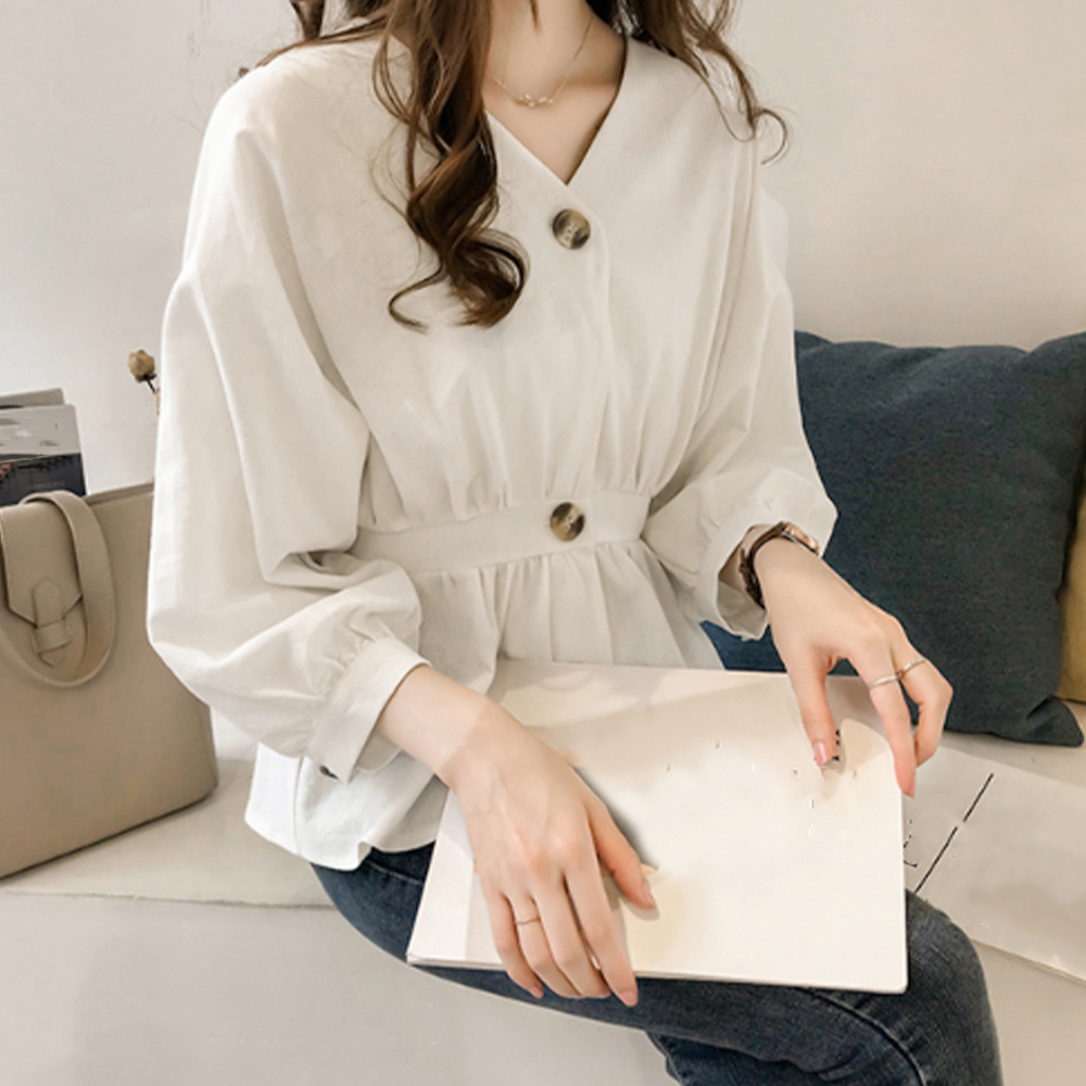 シャツブラウス Vネック レディース 。可  