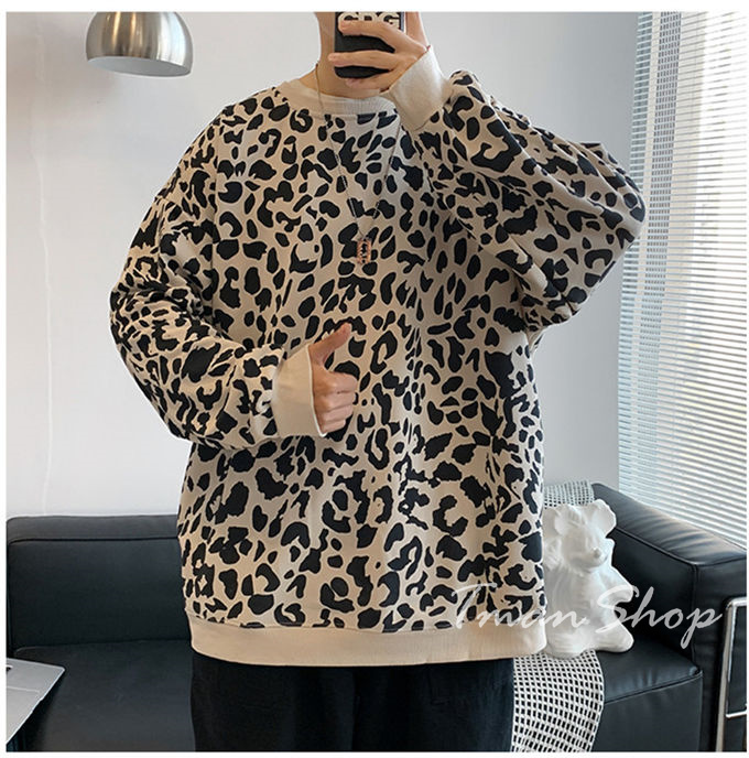 メンズ レディース クルーネック ヒョウ柄 トップス プルオーバー 秋 着痩せ 韓国ファッション 個性的 大人 大きいサイズ カジュアル 春 薄手 