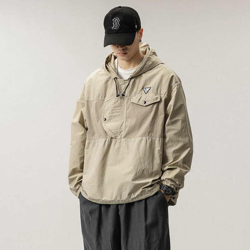 ミリタリージャケット メンズ ドロップショルダー アメカジ ストリート フード付き 男性 ジャケット プルオーバーかっこいい ゆったり 
