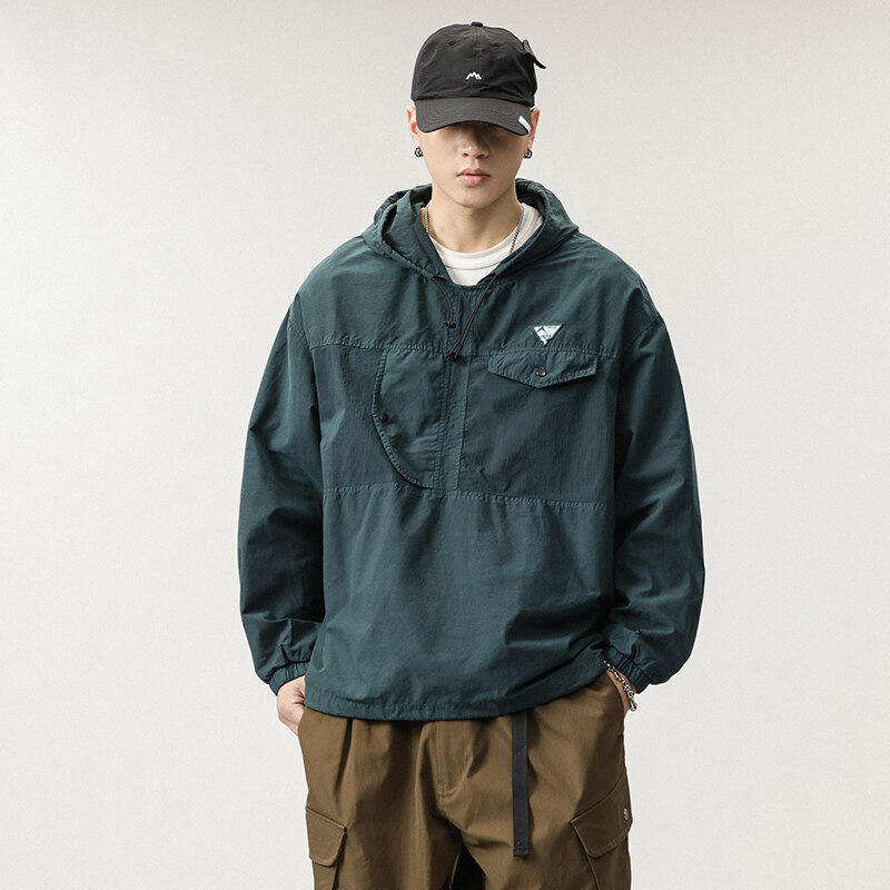 ミリタリージャケット メンズ ドロップショルダー アメカジ ストリート フード付き 男性 ジャケット プルオーバーかっこいい ゆったり 