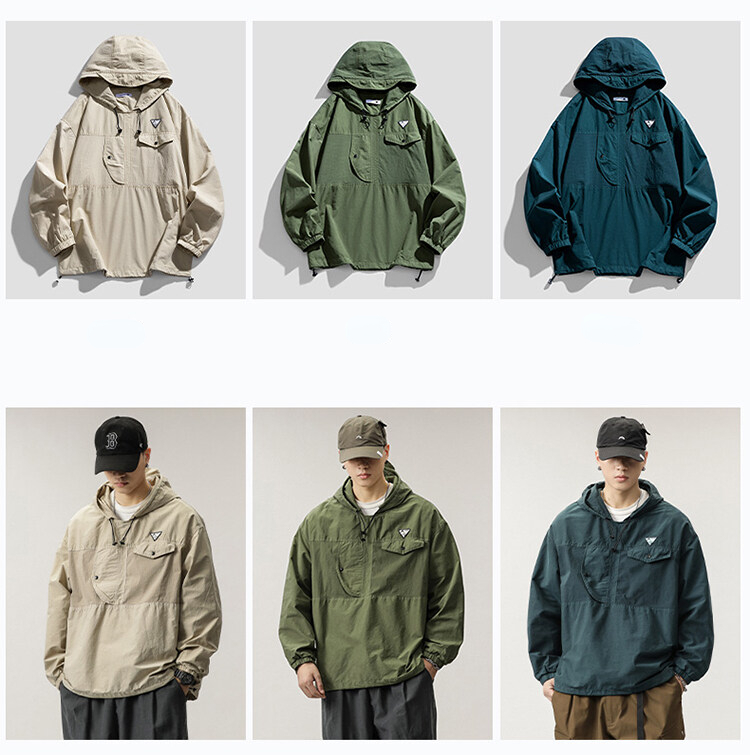 ミリタリージャケット メンズ ドロップショルダー アメカジ ストリート フード付き 男性 ジャケット プルオーバーかっこいい ゆったり 