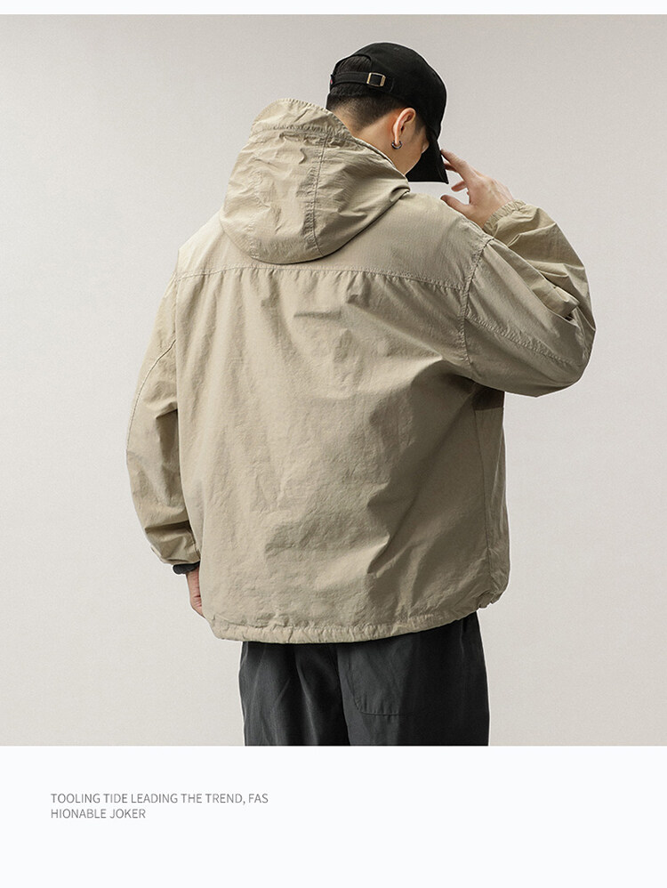 ミリタリージャケット メンズ ドロップショルダー アメカジ ストリート フード付き 男性 ジャケット プルオーバーかっこいい ゆったり 