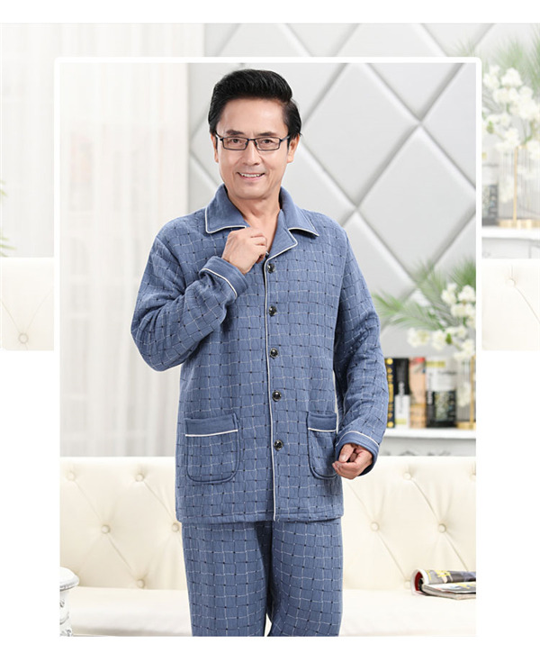 部屋着 パジャマ 中綿 ルームウェア メンズ チェック柄 襟付き キルトパジャマ セットアップ 保温 寝間着 長袖長ズボン上下セット 秋冬 前開き 