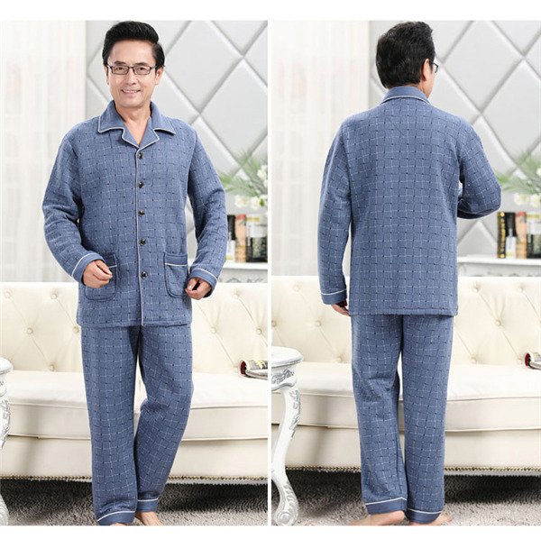 部屋着 パジャマ 中綿 ルームウェア メンズ チェック柄 襟付き キルトパジャマ セットアップ 保温 寝間着 長袖長ズボン上下セット 秋冬 前開き 