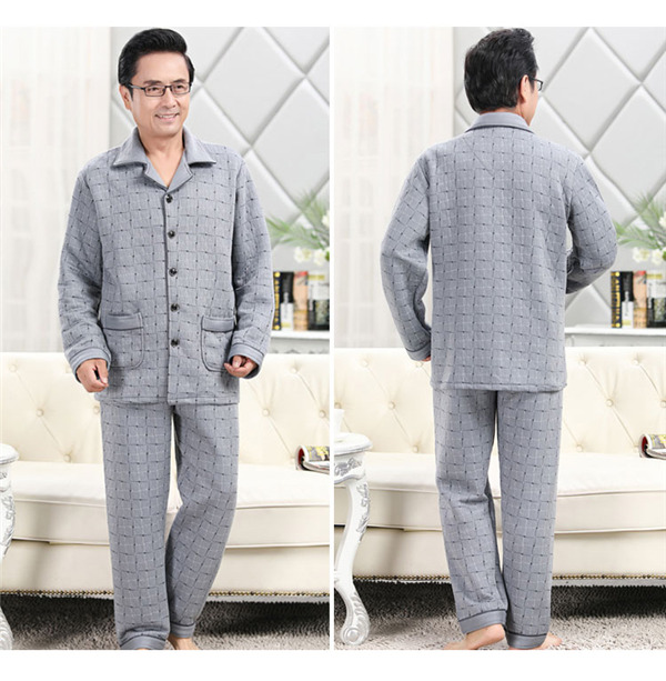 部屋着 パジャマ 中綿 ルームウェア メンズ チェック柄 襟付き キルトパジャマ セットアップ 保温 寝間着 長袖長ズボン上下セット 秋冬 前開き 