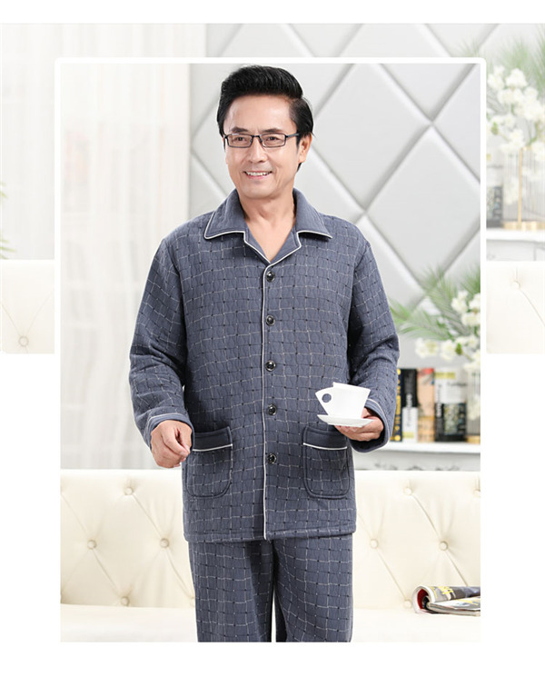 部屋着 パジャマ 中綿 ルームウェア メンズ チェック柄 襟付き キルトパジャマ セットアップ 保温 寝間着 長袖長ズボン上下セット 秋冬 前開き 