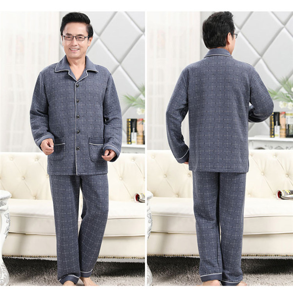 部屋着 パジャマ 中綿 ルームウェア メンズ チェック柄 襟付き キルトパジャマ セットアップ 保温 寝間着 長袖長ズボン上下セット 秋冬 前開き 