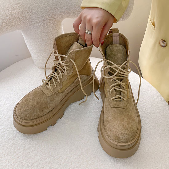 送料無料 ショートブーツ レディース ブーツ レースアップ チャッカブーツ レトロ 秋 冬 ハイカット 靴 厚底ブーツ スエード 厚底 スエードブーツ 