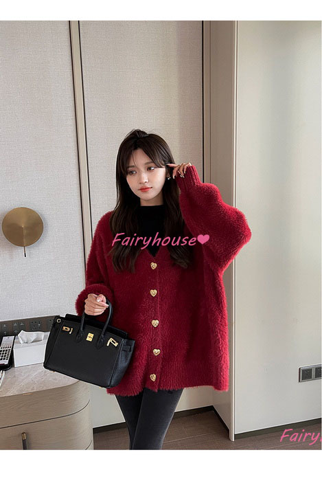 ニットカーディガン レディース 秋冬 40代 長袖 ニットコーディガン 韓国風 アウター ゆったり 50代 無地Vネックカーディガン オシャレ ミディアム丈セーター 