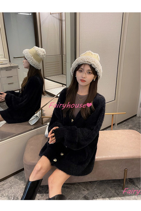 ニットカーディガン レディース 秋冬 40代 長袖 ニットコーディガン 韓国風 アウター ゆったり 50代 無地Vネックカーディガン オシャレ ミディアム丈セーター 