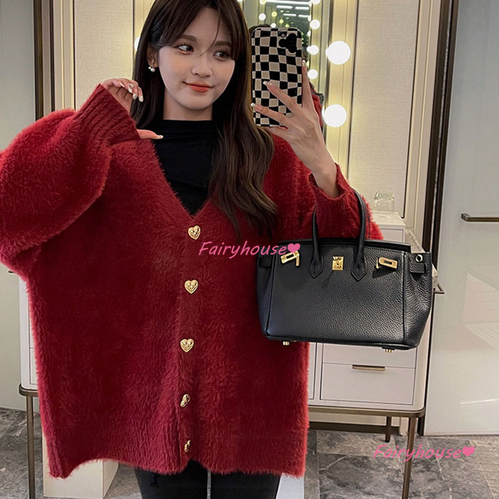 ニットカーディガン レディース 秋冬 40代 長袖 ニットコーディガン 韓国風 アウター ゆったり 50代 無地Vネックカーディガン オシャレ ミディアム丈セーター 