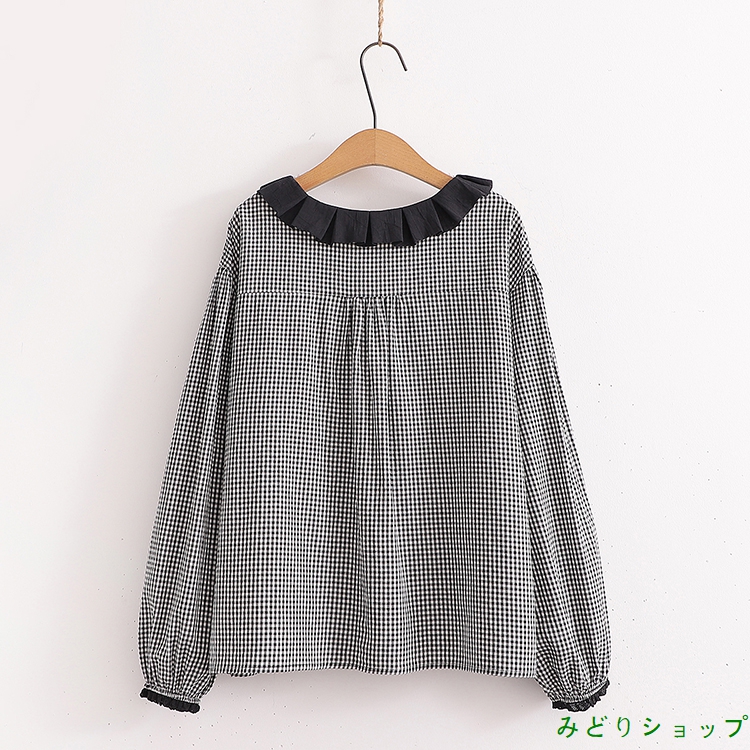 シャツ ブラウス チェック フリル 長袖 森ガール レディース 