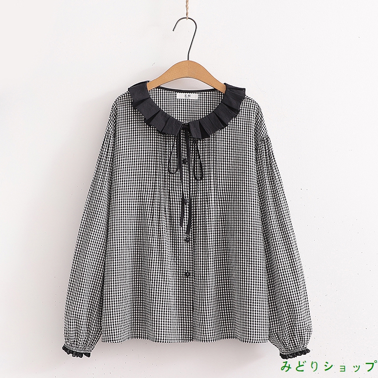 シャツ ブラウス チェック フリル 長袖 森ガール レディース 