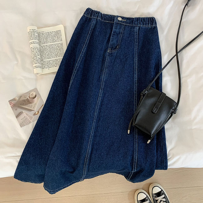 送料無料 デニムスカート ロング レディース Aラインスカート マキシ丈 デニム 体型カバー ハイウエスト着 せ ロングスカート フレアスカート マキシスカート 