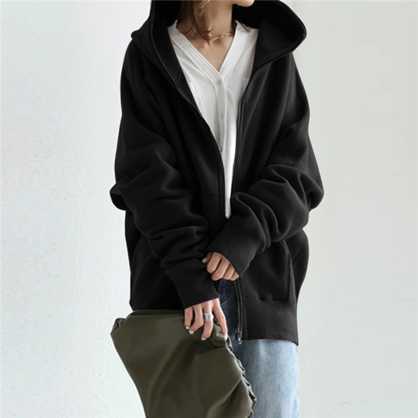 ジップレディース トップス 前開き ジップアップ 長袖 無地 ゆったり 体型カバー カジュアル フード付き 羽織り アウター 