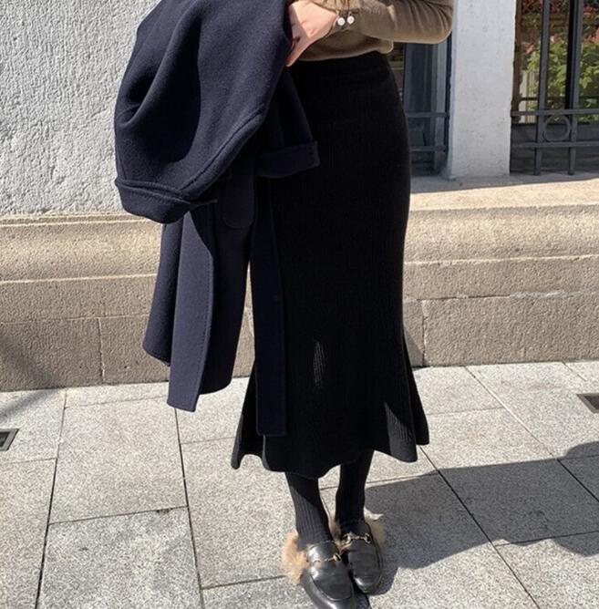 スカート ロングスカート レディース 秋 冬 マーメイド裾 通勤 ニットスカート 暖か 30代 ニット マーメイドスカート お洒落 20代 きれいめ 40代 