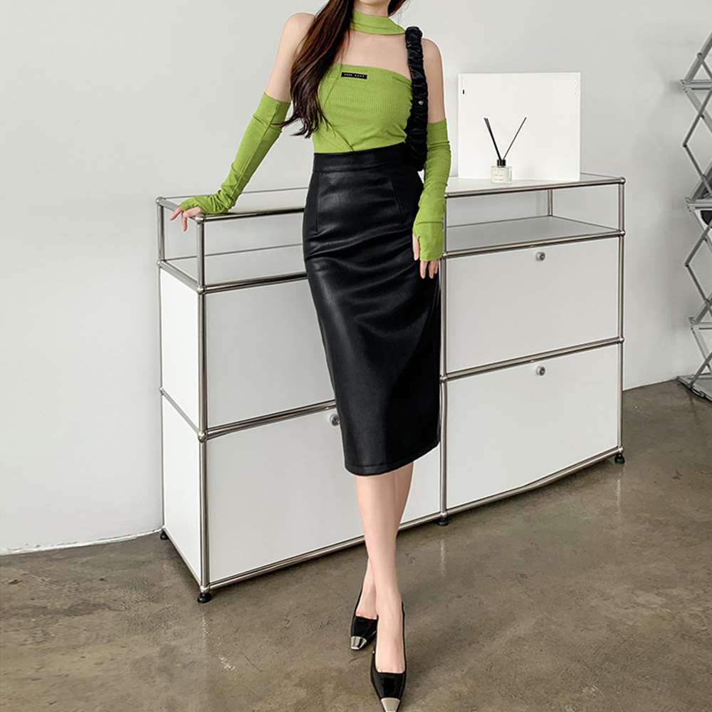 レザー スカート タイト ミディ丈  