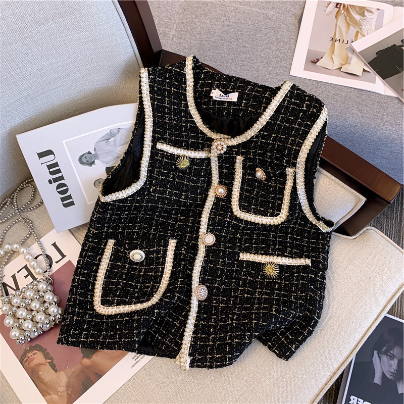 ベスト レディース インナーベスト 柄物 パール付き ボタンデザイン 秋冬 可愛い おしゃれ 柔らかい キレイめ 秋コーデ 女性 大人 新作 トップス 