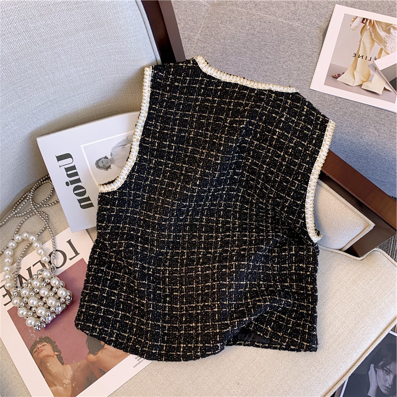 ベスト レディース インナーベスト 柄物 パール付き ボタンデザイン 秋冬 可愛い おしゃれ 柔らかい キレイめ 秋コーデ 女性 大人 新作 トップス 