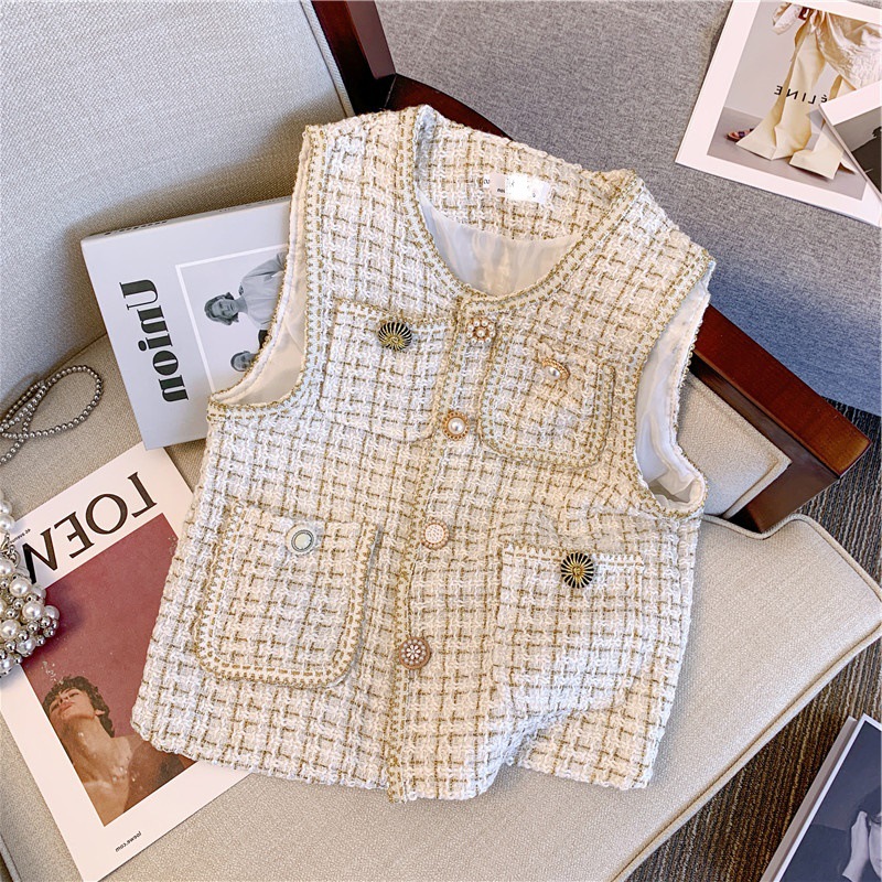 ベスト レディース インナーベスト 柄物 パール付き ボタンデザイン 秋冬 可愛い おしゃれ 柔らかい キレイめ 秋コーデ 女性 大人 新作 トップス 