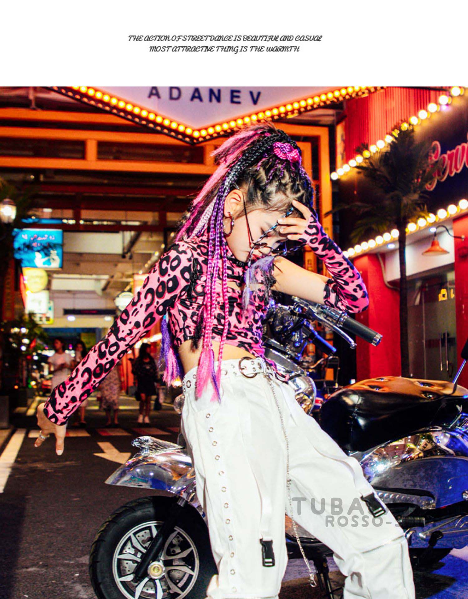 ダンス衣装 キッズ ヒップホップ ガール 白 ピンク 練習着 ジャズ へそ出し 演奏会 応援団 豹柄 ショーツ 韓国 HIPHOP 