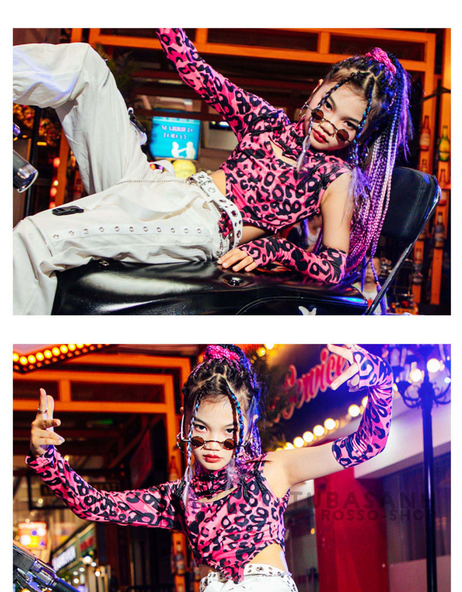 ダンス衣装 キッズ ヒップホップ ガール 白 ピンク 練習着 ジャズ へそ出し 演奏会 応援団 豹柄 ショーツ 韓国 HIPHOP 