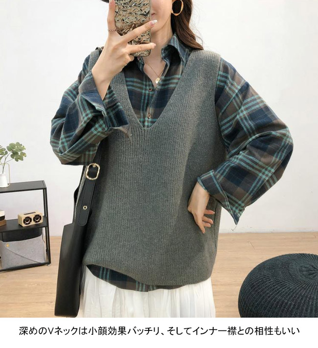 送料無料 ニットベスト レディース ベスト Vネック ニット ニットトップス プルオーバー Vネックベスト 畦編み ゆったり カジュアル ジレ ジレベスト 