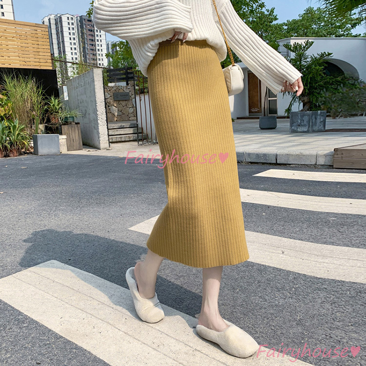 ニットスカート 膝丈 秋冬 タイトスカート 無地ニット スリットスカート 40代 オシャレ ハイウェストボ大人着痩せ 通勤 レディース ロング丈スカート 