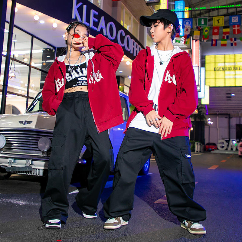 キッズ ダンス 衣装 ヒップホップ 長袖 ジャケット ゆったり スポーツ服文化祭 発表会 レッド 女の子 男の子 グリーン カーゴ パンツ 応援団 ロング ダボダボ 