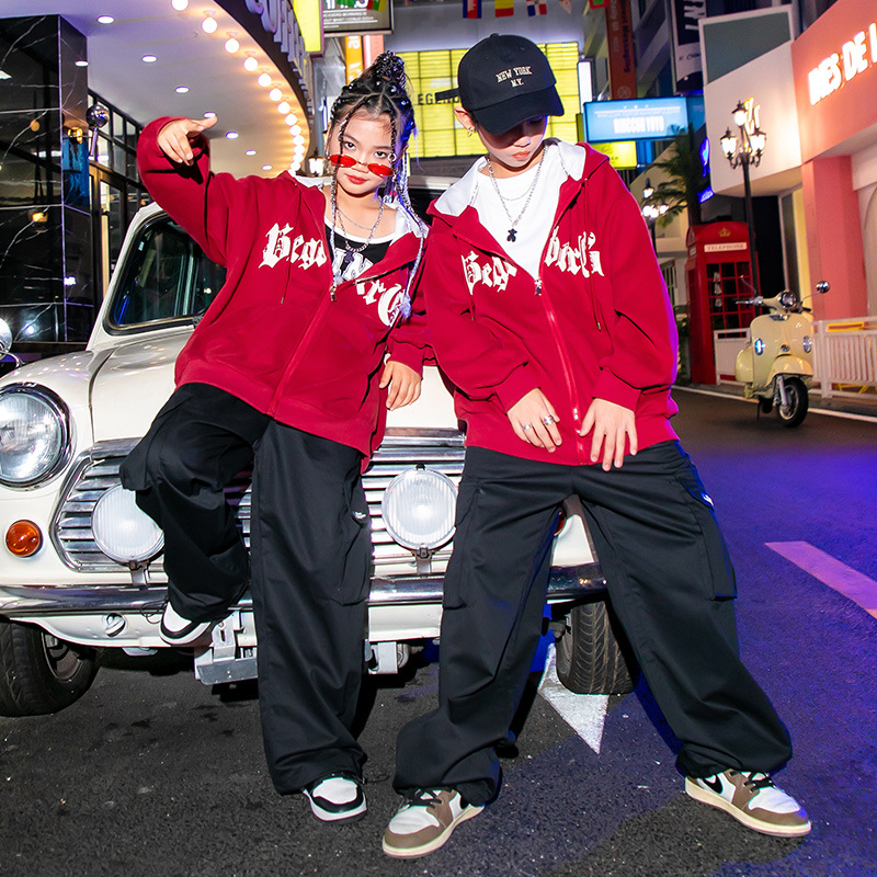 キッズ ダンス 衣装 ヒップホップ 長袖 ジャケット ゆったり スポーツ服文化祭 発表会 レッド 女の子 男の子 グリーン カーゴ パンツ 応援団 ロング ダボダボ 
