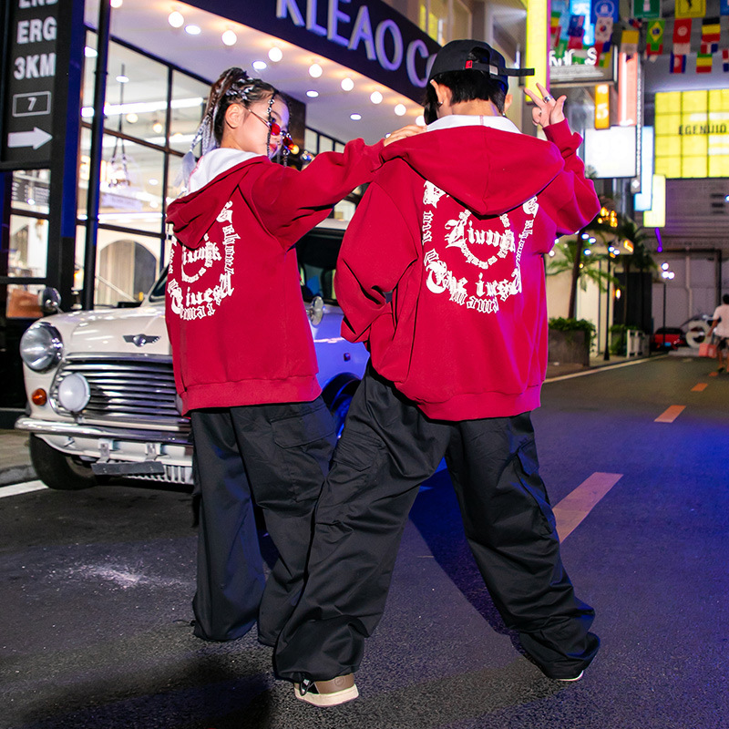 キッズ ダンス 衣装 ヒップホップ 長袖 ジャケット ゆったり スポーツ服文化祭 発表会 レッド 女の子 男の子 グリーン カーゴ パンツ 応援団 ロング ダボダボ 