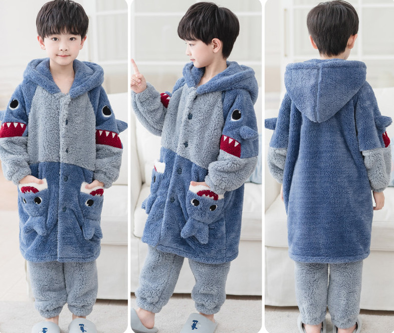 バスローブ キッズ パジャマ ガウン ナイトガウン ルームウェア 秋冬用 フード付き バスローブ 男の子 寝巻き 着る毛布 長袖 2点セット 