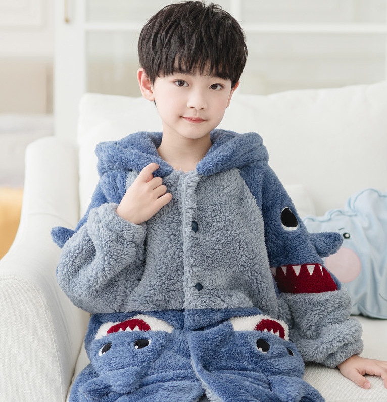 バスローブ キッズ パジャマ ガウン ナイトガウン ルームウェア 秋冬用 フード付き バスローブ 男の子 寝巻き 着る毛布 長袖 2点セット 