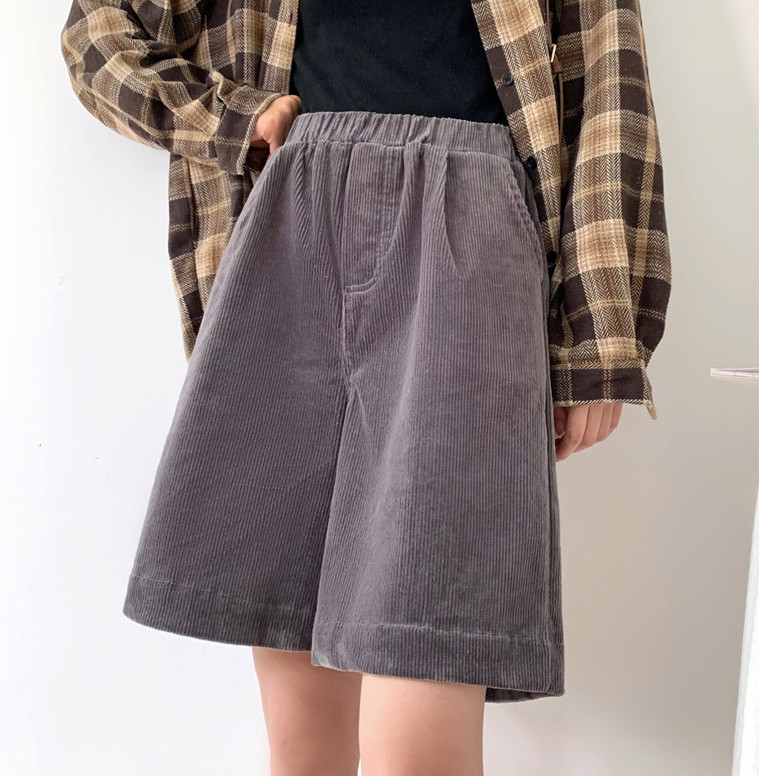ワイドパンツ レディース パンツ コーデュロイ ハーフパンツ ゆったり ウエストゴム 履きやすい ワイド ガウチョパンツ 上品 暖かい 秋冬 
