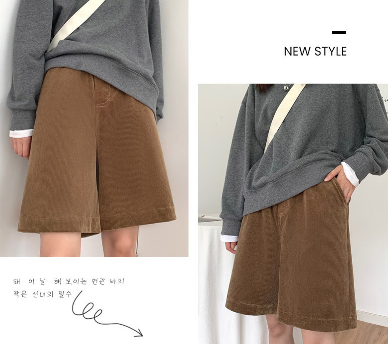 ワイドパンツ レディース パンツ コーデュロイ ハーフパンツ ゆったり ウエストゴム 履きやすい ワイド ガウチョパンツ 上品 暖かい 秋冬 