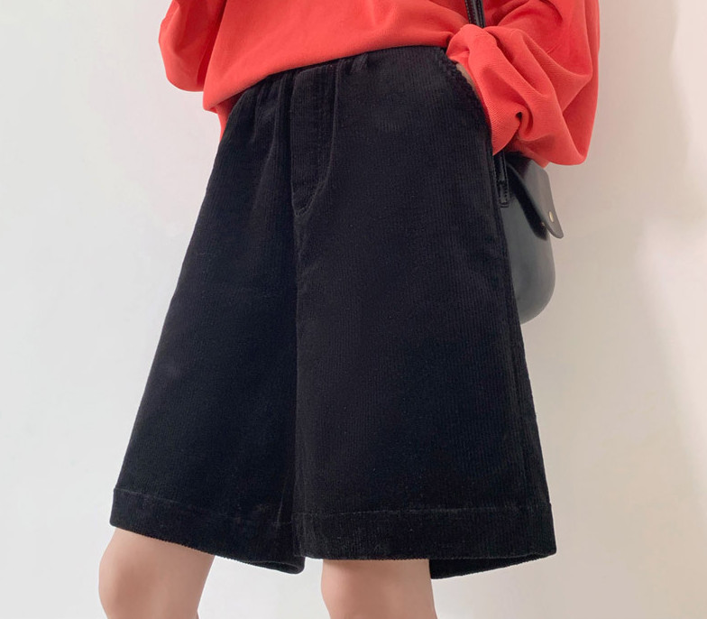 ワイドパンツ レディース パンツ コーデュロイ ハーフパンツ ゆったり ウエストゴム 履きやすい ワイド ガウチョパンツ 上品 暖かい 秋冬 