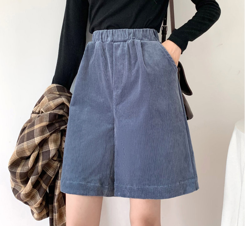 ワイドパンツ レディース パンツ コーデュロイ ハーフパンツ ゆったり ウエストゴム 履きやすい ワイド ガウチョパンツ 上品 暖かい 秋冬 