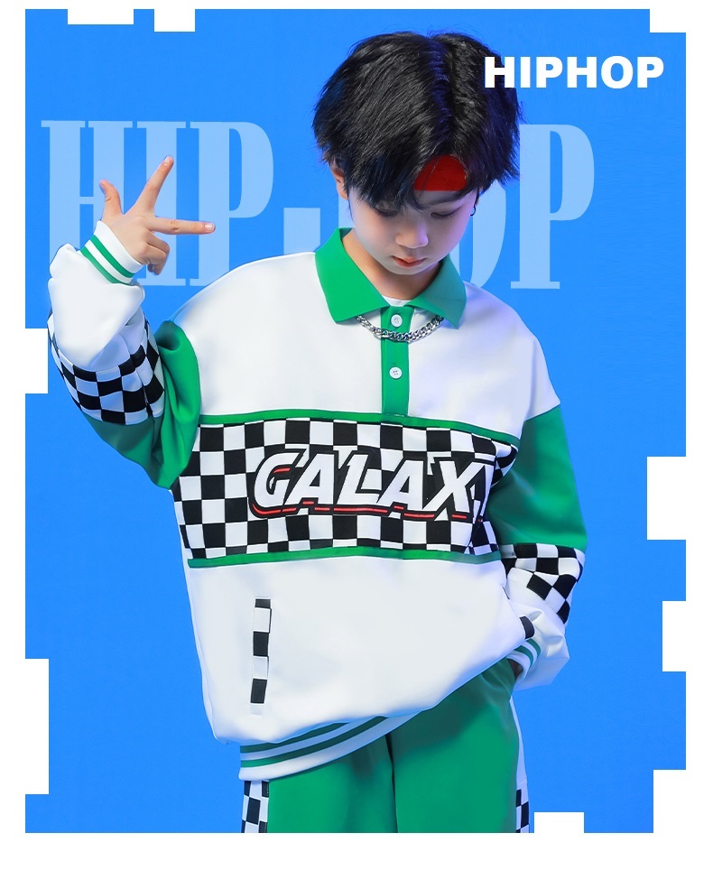 キッズダンス衣装 セットアップ へそ出し トップス パンツ スカート ガールズ ヒップホップ K-POP 韓国 フラッグチェック 派手 緑 白 